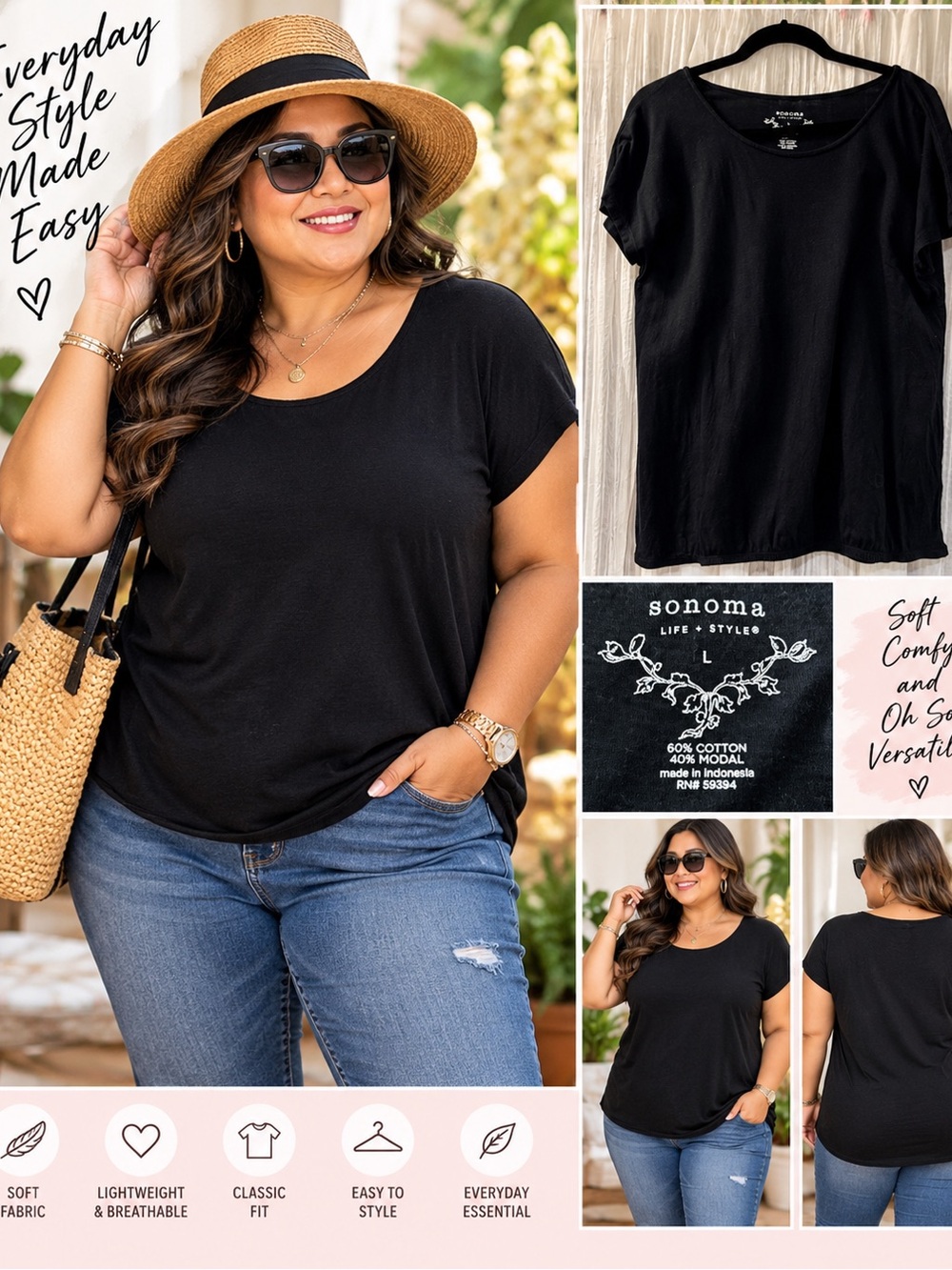 Sonoma Black Scoop Neck Short Sleeve Tee